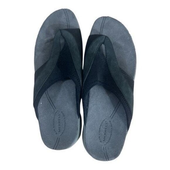 Merrell BELLUNA Women Black Sandals Size 10 Slip-On Leather Flip Flops Open Toe - Picture 7 of 14